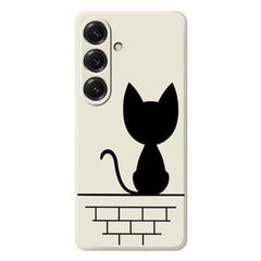 For Samsung Galaxy S25 Case Black Cat on the Wall Pattern Printing Straight Edge TPU Phone Back Cover