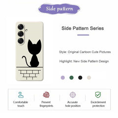 For Samsung Galaxy S25 Case Black Cat on the Wall Pattern Printing Straight Edge TPU Phone Back Cover