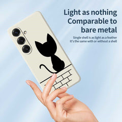 For Samsung Galaxy S25 Case Black Cat on the Wall Pattern Printing Straight Edge TPU Phone Back Cover