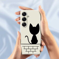 For Samsung Galaxy S25 Case Black Cat on the Wall Pattern Printing Straight Edge TPU Phone Back Cover