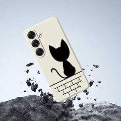 For Samsung Galaxy S25 Case Black Cat on the Wall Pattern Printing Straight Edge TPU Phone Back Cover
