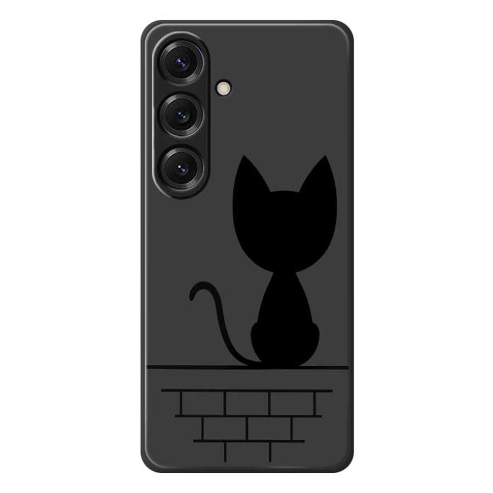 For Samsung Galaxy S25 Case Black Cat on the Wall Pattern Printing Straight Edge TPU Phone Back Cover