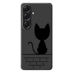 For Samsung Galaxy S25 Case Black Cat on the Wall Pattern Printing Straight Edge TPU Phone Back Cover