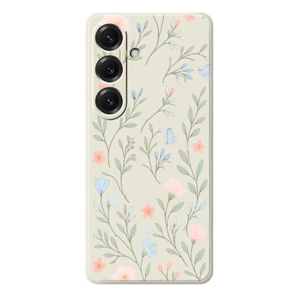 For Samsung Galaxy S25 Case Pink Blue Flowers Pattern Printing Straight Edge TPU Phone Back Cover - TechGearPal