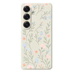 For Samsung Galaxy S25 Case Pink Blue Flowers Pattern Printing Straight Edge TPU Phone Back Cover