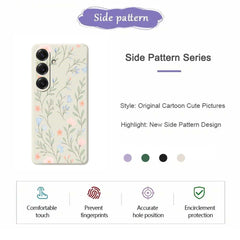 For Samsung Galaxy S25 Case Pink Blue Flowers Pattern Printing Straight Edge TPU Phone Back Cover