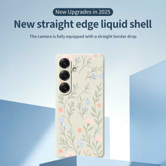 For Samsung Galaxy S25 Case Pink Blue Flowers Pattern Printing Straight Edge TPU Phone Back Cover