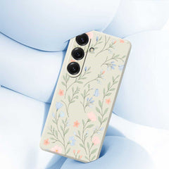 For Samsung Galaxy S25 Case Pink Blue Flowers Pattern Printing Straight Edge TPU Phone Back Cover