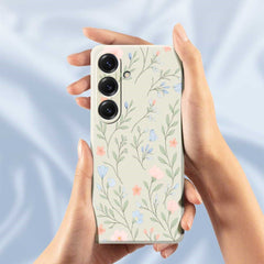 For Samsung Galaxy S25 Case Pink Blue Flowers Pattern Printing Straight Edge TPU Phone Back Cover