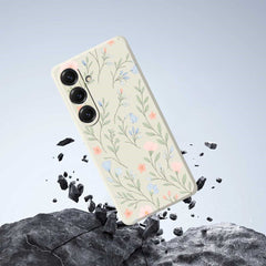 For Samsung Galaxy S25 Case Pink Blue Flowers Pattern Printing Straight Edge TPU Phone Back Cover