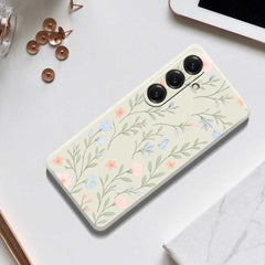 For Samsung Galaxy S25 Case Pink Blue Flowers Pattern Printing Straight Edge TPU Phone Back Cover