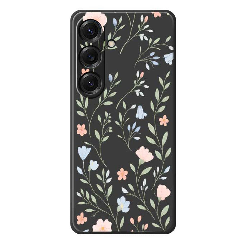For Samsung Galaxy S25 Case Pink Blue Flowers Pattern Printing Straight Edge TPU Phone Back Cover