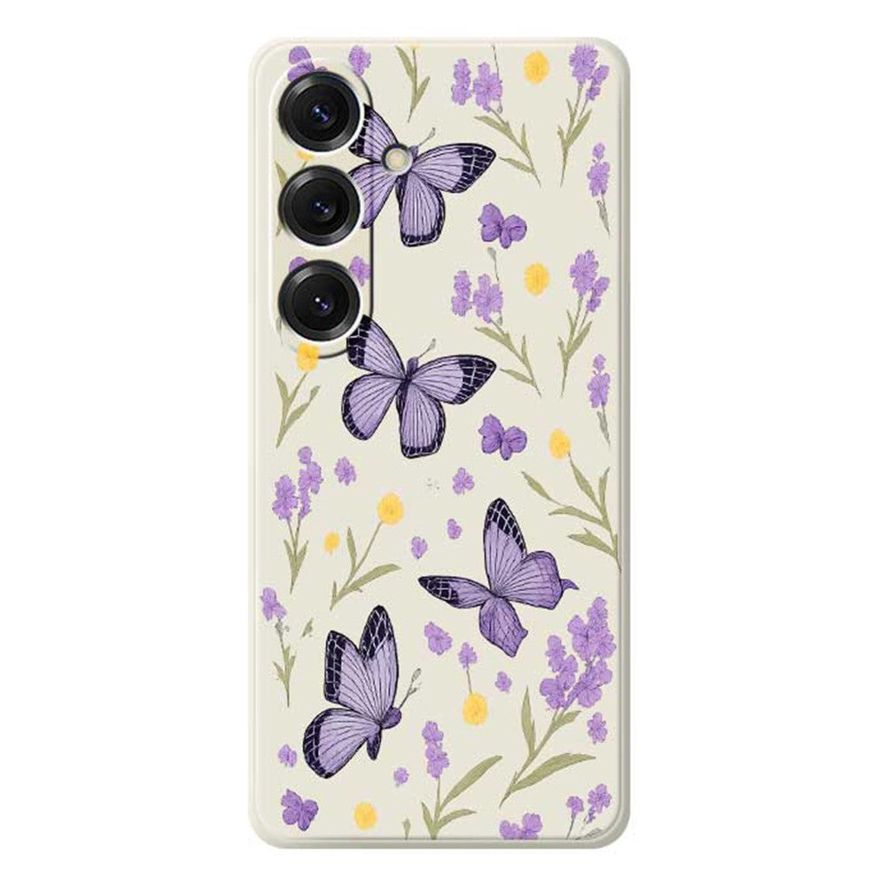 For Samsung Galaxy S25 Case Purple Butterflies Pattern Printing Straight Edge TPU Phone Back Cover - TechGearPal