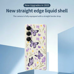 For Samsung Galaxy S25 Case Purple Butterflies Pattern Printing Straight Edge TPU Phone Back Cover