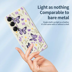 For Samsung Galaxy S25 Case Purple Butterflies Pattern Printing Straight Edge TPU Phone Back Cover