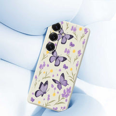 For Samsung Galaxy S25 Case Purple Butterflies Pattern Printing Straight Edge TPU Phone Back Cover