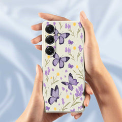 For Samsung Galaxy S25 Case Purple Butterflies Pattern Printing Straight Edge TPU Phone Back Cover