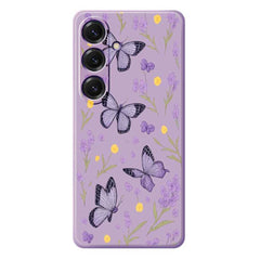 For Samsung Galaxy S25 Case Purple Butterflies Pattern Printing Straight Edge TPU Phone Back Cover