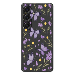 For Samsung Galaxy S25 Case Purple Butterflies Pattern Printing Straight Edge TPU Phone Back Cover