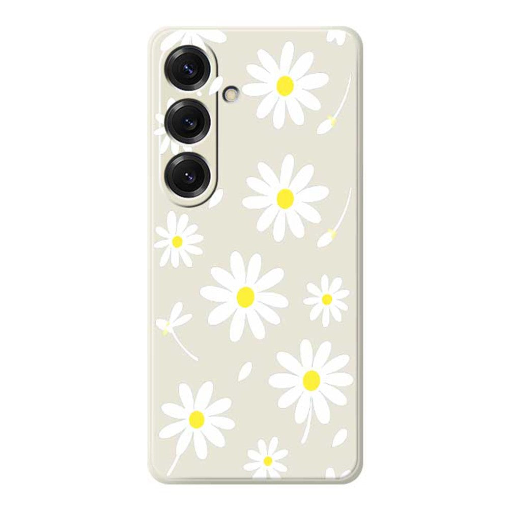 For Samsung Galaxy S25 Case White Daisy Pattern Printing Straight Edge TPU Phone Back Cover - TechGearPal