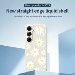 For Samsung Galaxy S25 Case White Daisy Pattern Printing Straight Edge TPU Phone Back Cover
