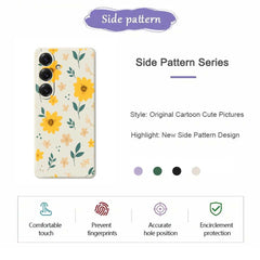 For Samsung Galaxy S25 Case Yellow Floral and Leaves Pattern Printing Straight Edge TPU Phone Back Cover