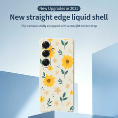 For Samsung Galaxy S25 Case Yellow Floral and Leaves Pattern Printing Straight Edge TPU Phone Back Cover
