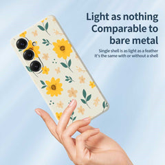 For Samsung Galaxy S25 Case Yellow Floral and Leaves Pattern Printing Straight Edge TPU Phone Back Cover