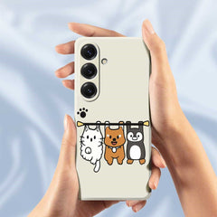 For Samsung Galaxy S25 Case Three Animal Dolls Pattern Printing Straight Edge TPU Phone Back Cover