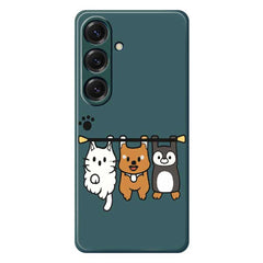 For Samsung Galaxy S25 Case Three Animal Dolls Pattern Printing Straight Edge TPU Phone Back Cover