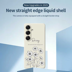 For Samsung Galaxy S25 Case Sketch Flowers Pattern Printing Straight Edge TPU Phone Back Cover