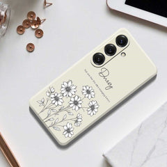 For Samsung Galaxy S25 Case Sketch Flowers Pattern Printing Straight Edge TPU Phone Back Cover