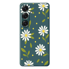 For Samsung Galaxy S25 Case White Flowers Green Leaves Pattern Printing Straight Edge TPU Phone Back Cover