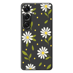 For Samsung Galaxy S25 Case White Flowers Green Leaves Pattern Printing Straight Edge TPU Phone Back Cover