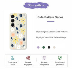 For Samsung Galaxy S25 Case Colorful Floral Blue Leaves Pattern Printing Straight Edge TPU Phone Back Cover