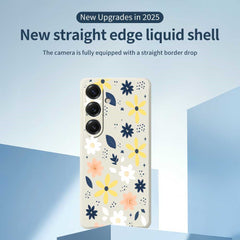 For Samsung Galaxy S25 Case Colorful Floral Blue Leaves Pattern Printing Straight Edge TPU Phone Back Cover