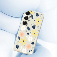 For Samsung Galaxy S25 Case Colorful Floral Blue Leaves Pattern Printing Straight Edge TPU Phone Back Cover