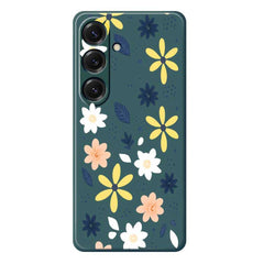 For Samsung Galaxy S25 Case Colorful Floral Blue Leaves Pattern Printing Straight Edge TPU Phone Back Cover