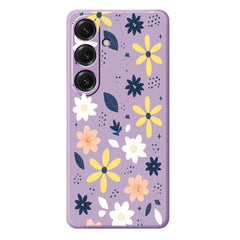 For Samsung Galaxy S25 Case Colorful Floral Blue Leaves Pattern Printing Straight Edge TPU Phone Back Cover