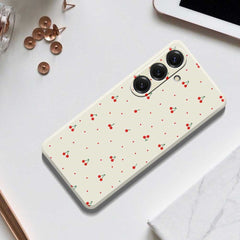 Coque arrière en TPU pour Samsung Galaxy S25, motif cerise rouge, bord droit 