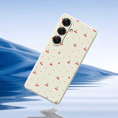 Coque arrière en TPU pour Samsung Galaxy S25, motif cerise rouge, bord droit 