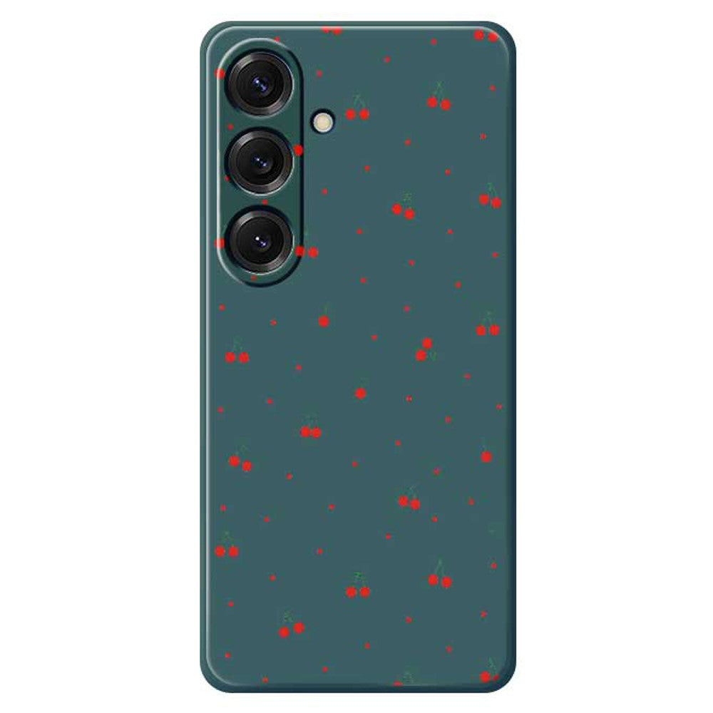 Coque arrière en TPU pour Samsung Galaxy S25, motif cerise rouge, bord droit 