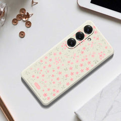 Coque arrière en TPU pour Samsung Galaxy S25, motif petites fleurs roses, bords droits 