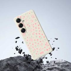 Coque arrière en TPU pour Samsung Galaxy S25, motif petites fleurs roses, bords droits 