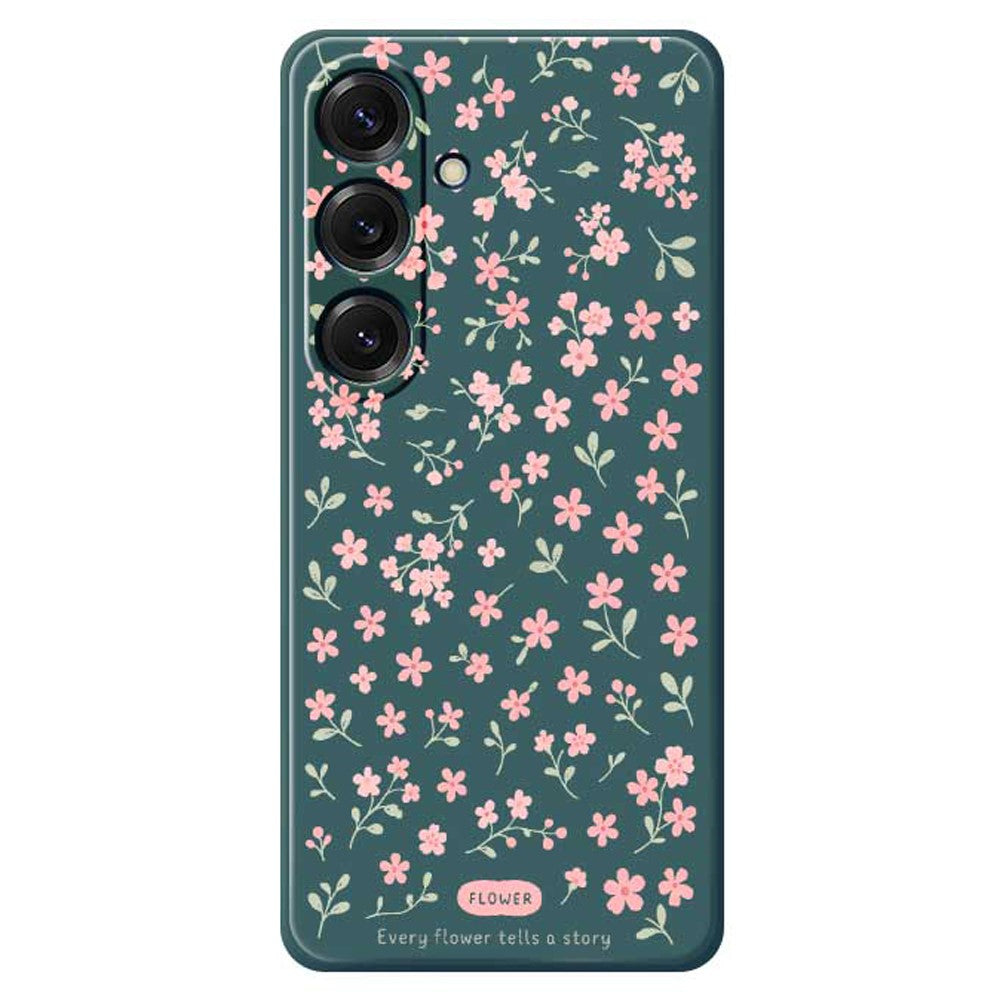 Coque arrière en TPU pour Samsung Galaxy S25, motif petites fleurs roses, bords droits 