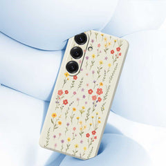 For Samsung Galaxy S25 Case Flowers and Grass Pattern Printing Straight Edge TPU Phone Back Cover