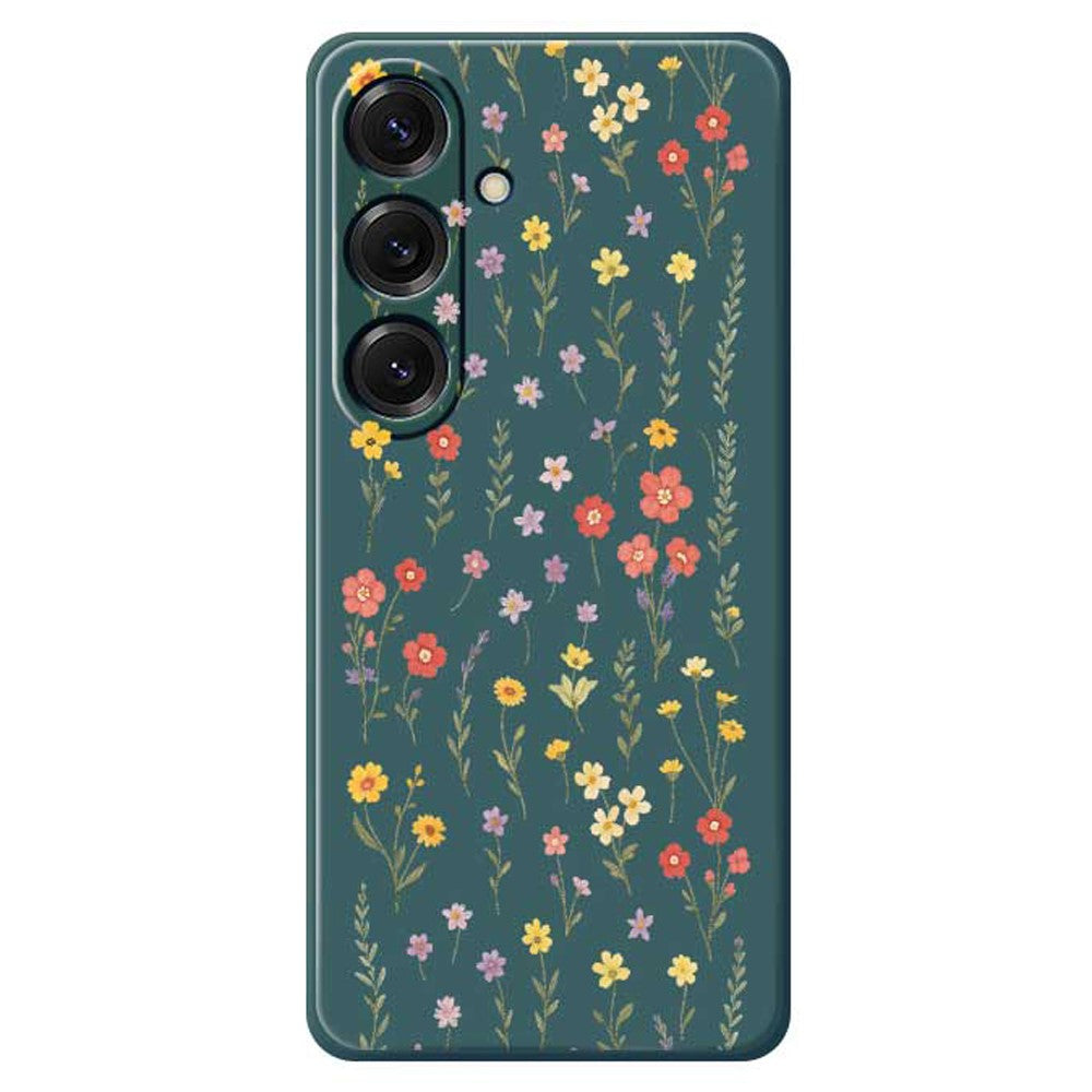 For Samsung Galaxy S25 Case Flowers and Grass Pattern Printing Straight Edge TPU Phone Back Cover