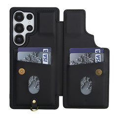 For Samsung Galaxy S25 Ultra Case Embroidered Tulips PU Leather Card Holder Back Cover with Shoulder Strap / Wrist Strap