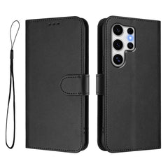 For Samsung Galaxy S25 Ultra Wallet Case RFID Blocking Calf Texture Leather Stand Phone Cover with Strap