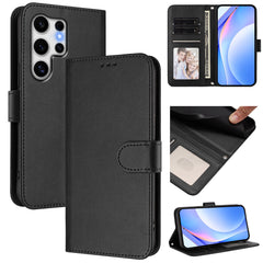 For Samsung Galaxy S25 Ultra Wallet Case RFID Blocking Calf Texture Leather Stand Phone Cover with Strap